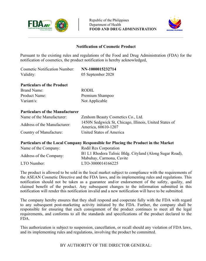 Rodil Hair Shampoo FDA - CPN